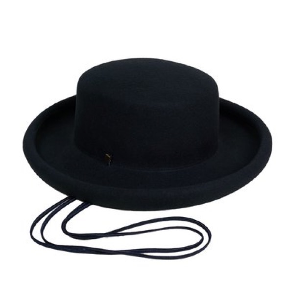 Clyde Rowan Hat in Black Wool w. Suede Drawstring - Picture 1 of 6